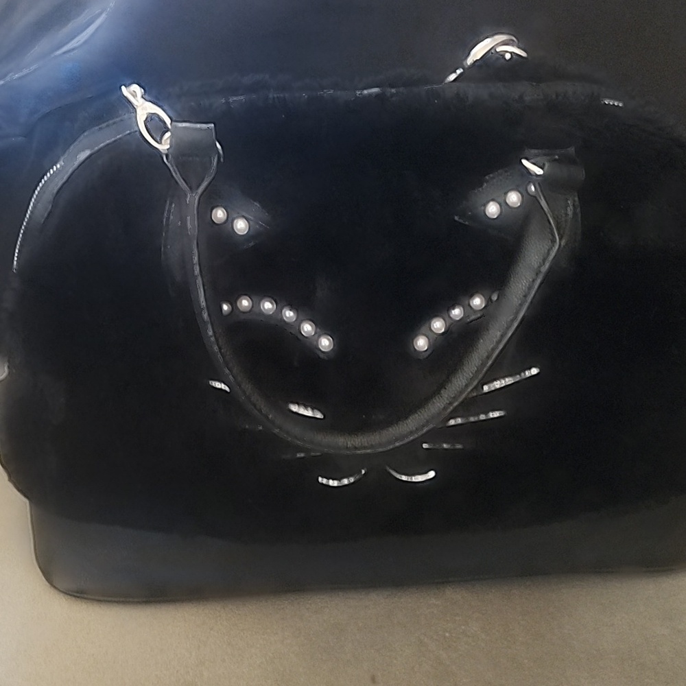Betsey Johnson Plush Black Cat Bag